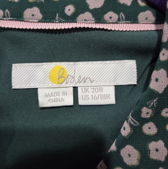 Boden Long Sleeve Green & Pink Floral Tie-Waist Shirt Dress - Size 16/18R - Picture 3 of 5